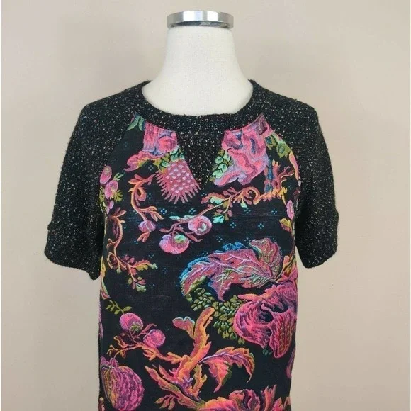 Anthropologie James Coviello Brocade & Knit Short Sleeve Top - Picture 2 of 9